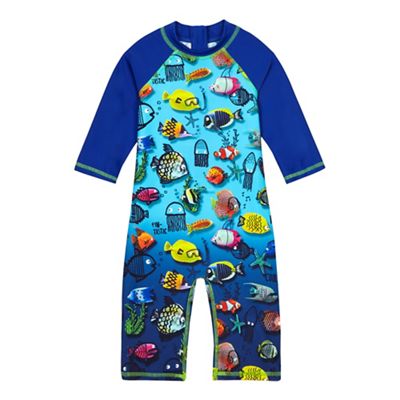 bluezoo Boys' blue fish print rasher suit